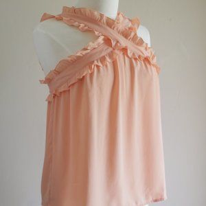 Sherbert Melon Pink Colored Top Ruffled Neck